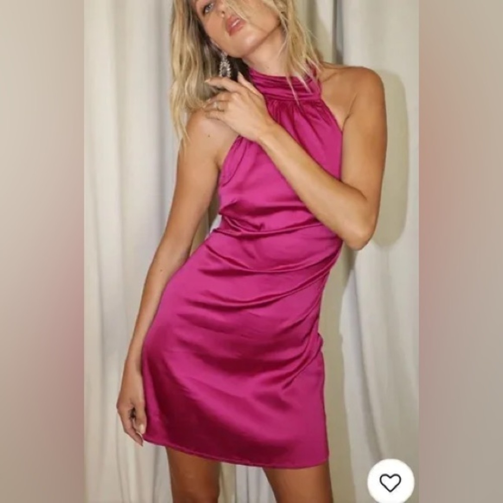 12th Tribe "Ainsley" Fuchsia Satin Mini Dress - Size Medium